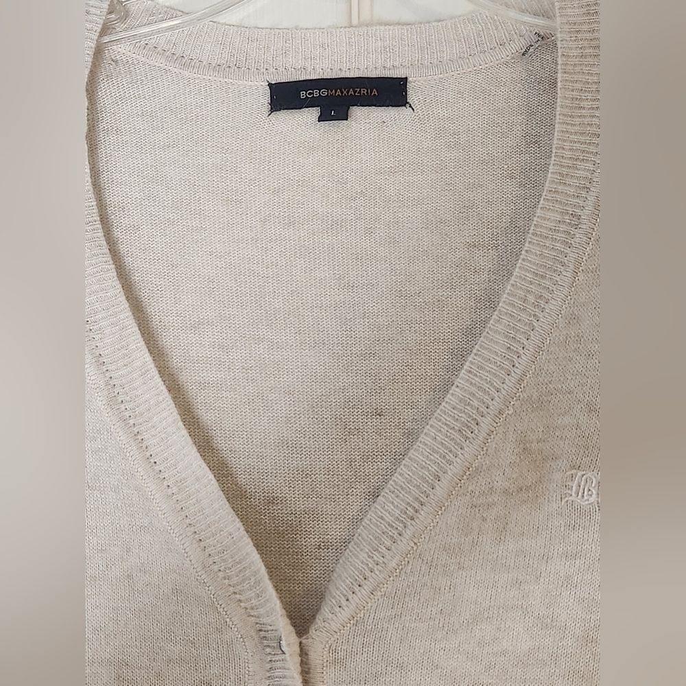 BCBGMAXAZRIA L Cream Lngslvs V-neck 1/4 Buttons ANGORA WOOL Blend Women Sweater - Picture 6 of 10